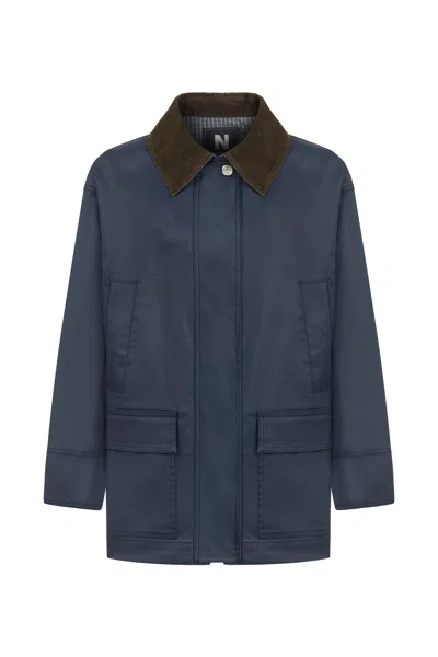 Nocturne Women's Blue Shirt Collar Cotton Blend Coat
