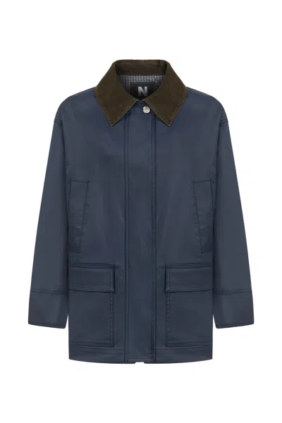 Nocturne Women's Blue Shirt Collar Garnished Coat