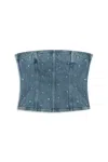 Nocturne Women's Blue Stoned Strapless Denim Crop Top In Blue