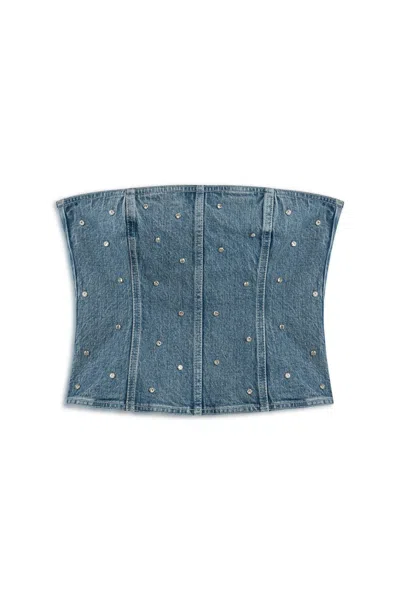 Nocturne Women's Blue Stoned Strapless Denim Crop Top