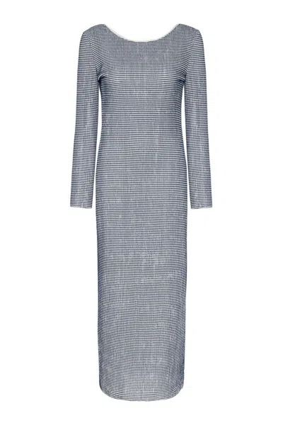 NOCTURNE WOMEN'S BLUE STRIPED DRESS WITH LOW BACK