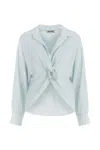 NOCTURNE WOMEN'S BLUE TEXTURED BLOUSE WITH FRONT KNOT