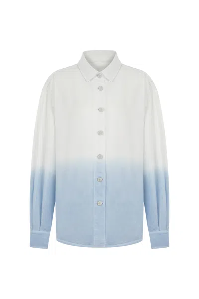 Nocturne Women's Blue / White Draped Denim Button-up Shirt In Blue/white