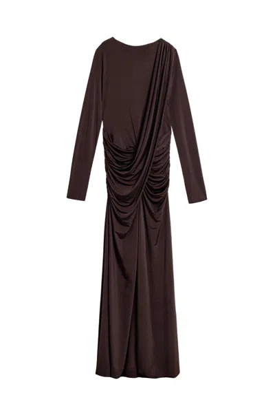 Nocturne Women's Brown Asymmetric Draped Open-back Dress