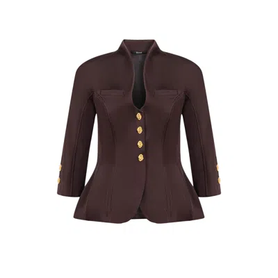 Nocturne Women's Brown Boned Stand Collar Jacket In Burgundy