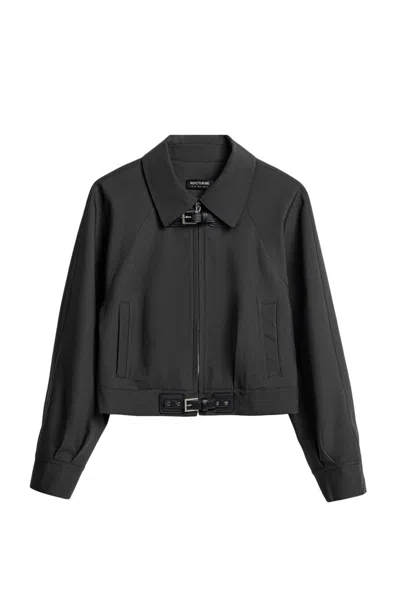 Nocturne Women's Brown Buckle Detail Cropped Zip Jacket In Multi