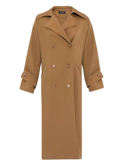 Nocturne Women's Brown Double Breasted Oversized Trench Coat