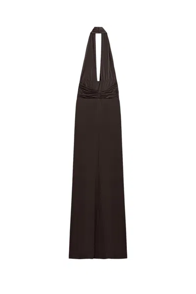 Nocturne Women's Brown Draped Halter Neck Maxi Dress In Black