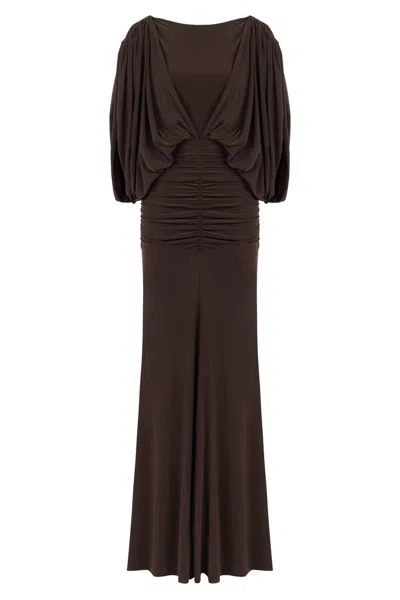 Nocturne Women's Brown Draped Maxi Dress - Coffee