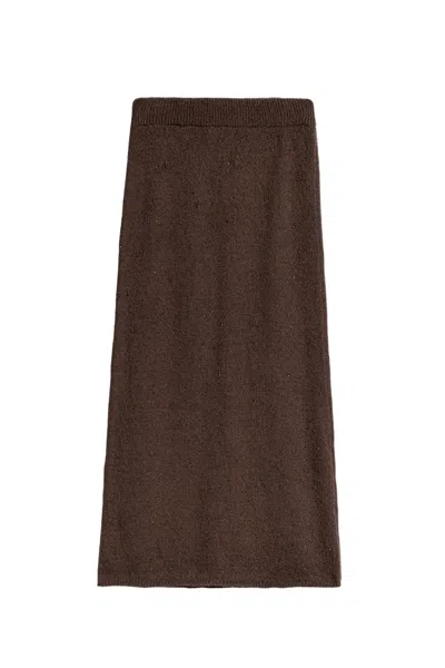 Nocturne Women's Brown Embellished Ribbed Knit Maxi Skirt