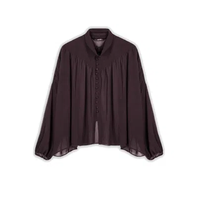Nocturne Women's Brown Gathered Sheer Blouse