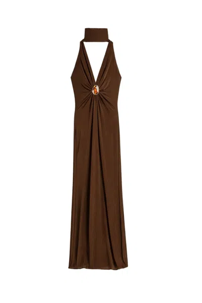 Nocturne Halter-neck Draped Maxi Dress In Brown