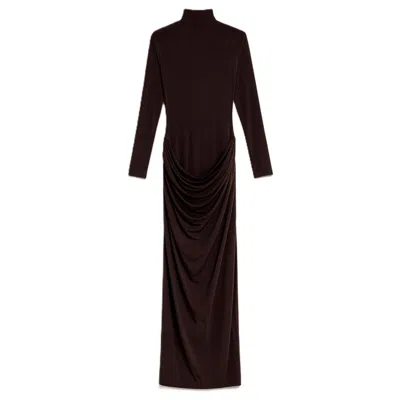 Nocturne High-neck Ruched Maxi Dress In Brown