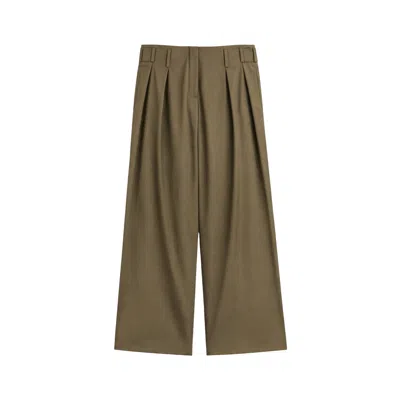 Nocturne Women's Brown Pleated Tapered Crop Trousers
