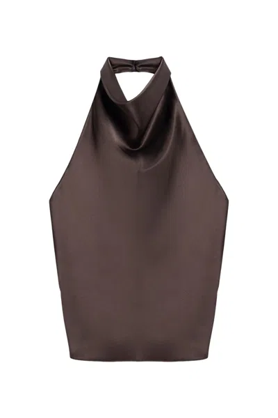 Nocturne Women's Brown Satin Halter Neck Top