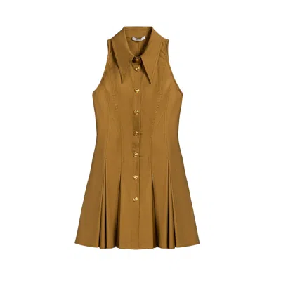 Nocturne Women's Brown Sleeveless Pleated Mini Dress
