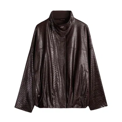 Nocturne Women's Brown Snake Effect Leather Jacket