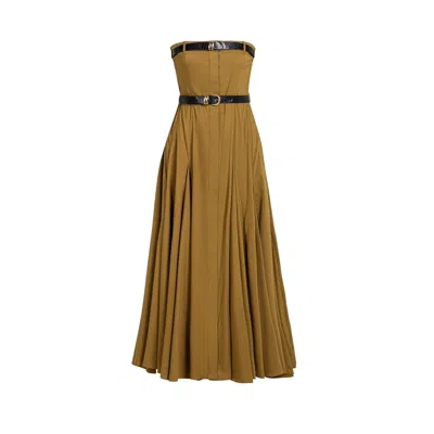 Nocturne Women's Brown Strapless Double Belted Midi Dress