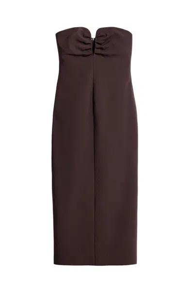 Nocturne Women's Brown Strapless Sweetheart Midi Pencil Dress