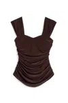 Nocturne Thick Strap Draped Detail Blouse In Brown