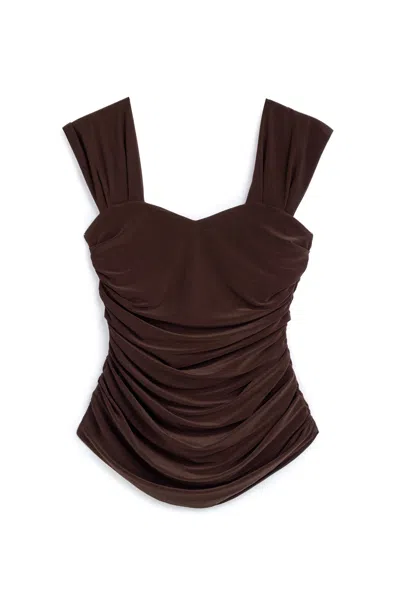 NOCTURNE WOMEN'S BROWN THICK STRAP DRAPED DETAIL BLOUSE