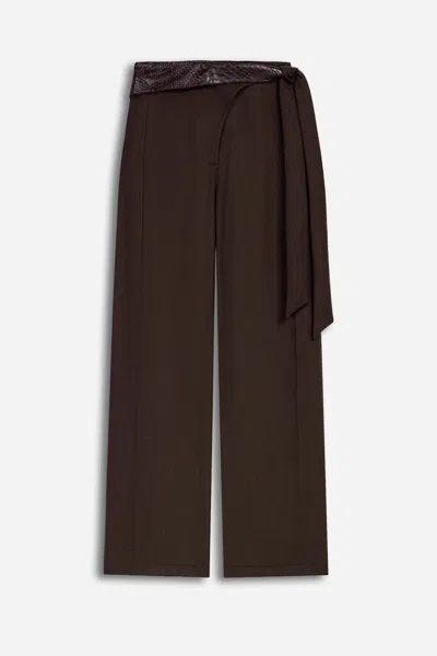 Nocturne Women's Brown Tie Waist Wide Leg Trousers In Multi
