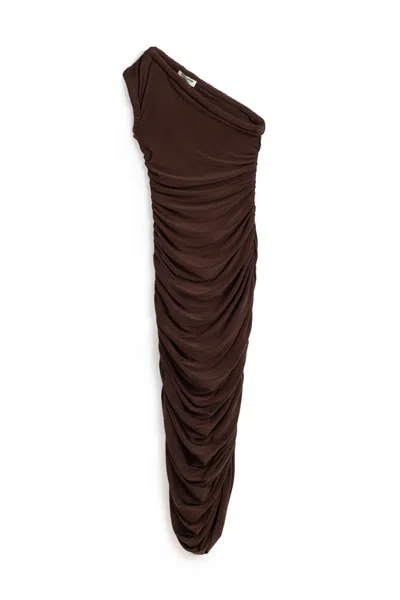 NOCTURNE WOMEN'S BROWN TWIST DETAIL ONE-SLEEVE MAXI DRESS