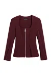 Nocturne Zip-front Structured Top In Burgundy