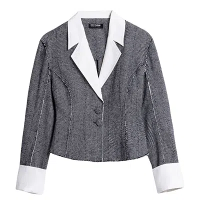 NOCTURNE WOMEN'S CONTRAST LAPEL TAILORED TEXTURED JACKET