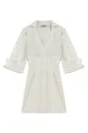 Nocturne Women's Corset-inspired Linen Blend Striped Shirt Dress In White