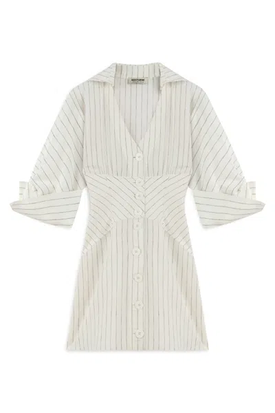 Nocturne Women's Corset-inspired Linen Blend Striped Shirt Dress In White