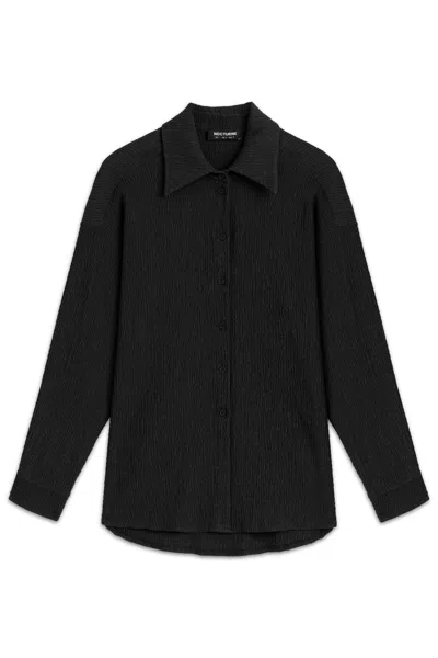 Nocturne Women's Crumpled Fabric Draped Shirt-black