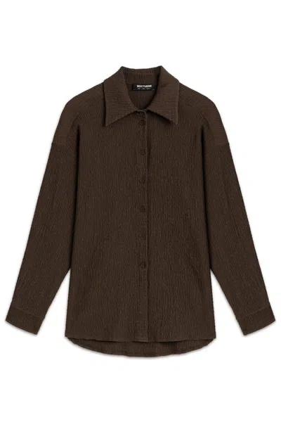 Nocturne Women's Crumpled Fabric Draped Shirt-dark Brown