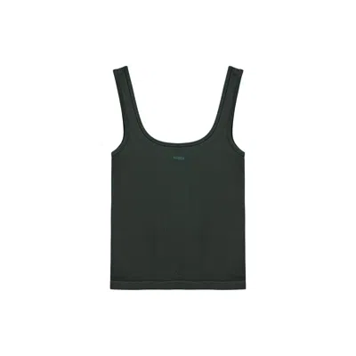Nocturne Women's Dark Green Printed Sleeveless Crop Top In Black