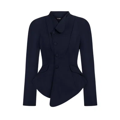 Nocturne Women's Double Breasted Stand Collar Jacket Blue