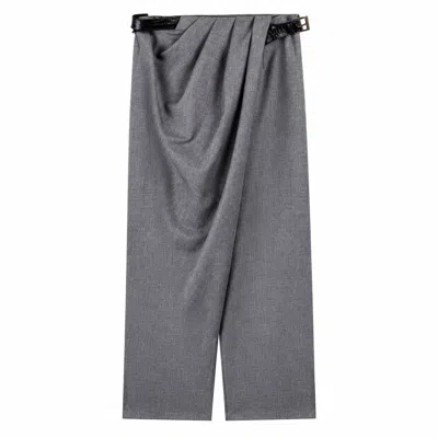Nocturne Women's Draped Wrap Front Trousers - Grey In Multi