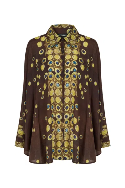 Nocturne Women's Flowy Printed Shirt - Multicolour In Brown