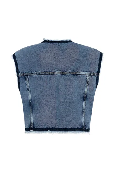 Nocturne Women's Fringed Jean Vest - Light Blue