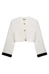 Nocturne Gold-button Cropped White Jacket In White