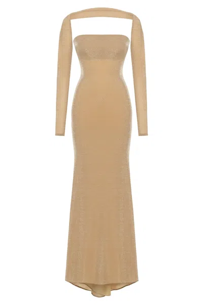 Nocturne Women's Gold Maxi Dress With Glove Accessory
