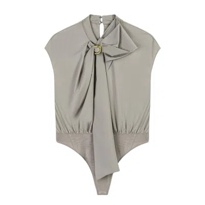 Nocturne Women's Green Collar Detail Sleeveless Bodysuit Blouse In Multi