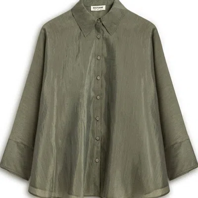Nocturne Women's Green Embroidered Flowy Shirt - Khaki