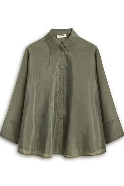 Nocturne Women's Green Embroidered Flowy Shirt