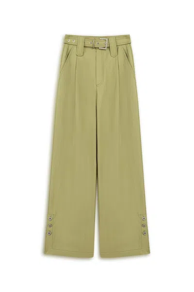 Nocturne Women's Green Metal Buckle Detailed Belted Pants - Olive