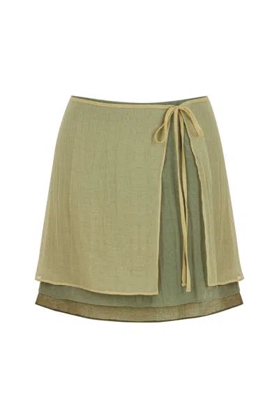 Nocturne Women's Green Mini Skirt With Tie Detail