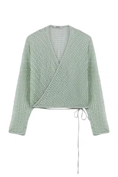 Nocturne Women's Green Wrap Mesh Blouse