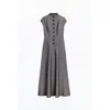 Nocturne Button Accent High Neck Maxi Dress In Gray
