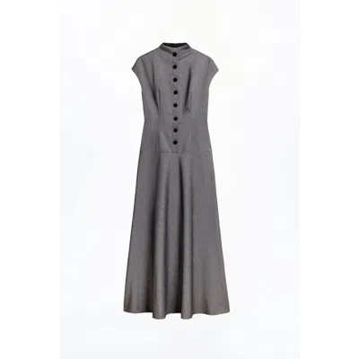 Nocturne Button Accent High Neck Maxi Dress In Gray