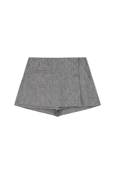 Nocturne Women's Grey Button Detail Linen Blend Skort In Multi