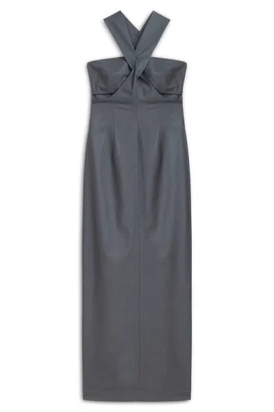 Nocturne Women's Grey Cut-out Detailed Midi Dress